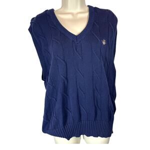 Vintage Gant Large sweater vest navy 100% cotton academia preppy cable‎ knit lux